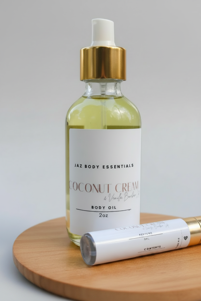 Coconut Cream & Vanilla Bourbon Latte Body Oil & Perfume Set - JAZ Body Essentials