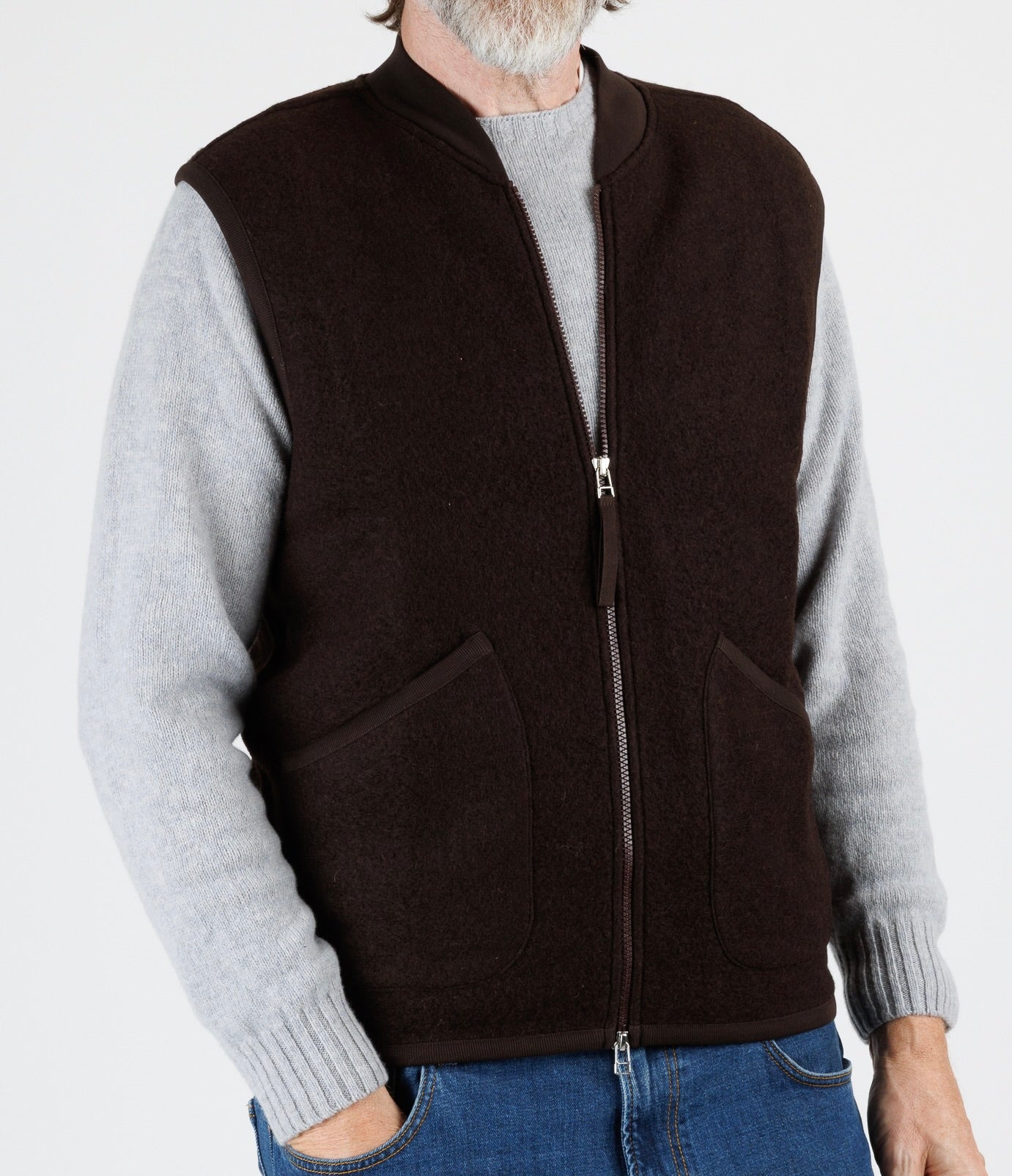 Universal Works: Wool fleece zip waistcoat