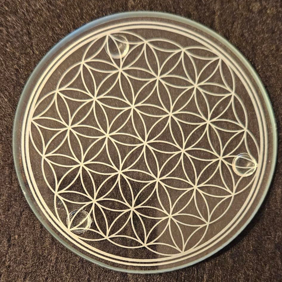 Glas-Untersetzer Blume des Lebens weiss Ø 9cm