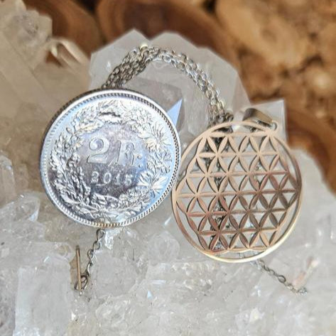 Edelstahl-Halskette mit Blume des Lebens Anhänger in Silber