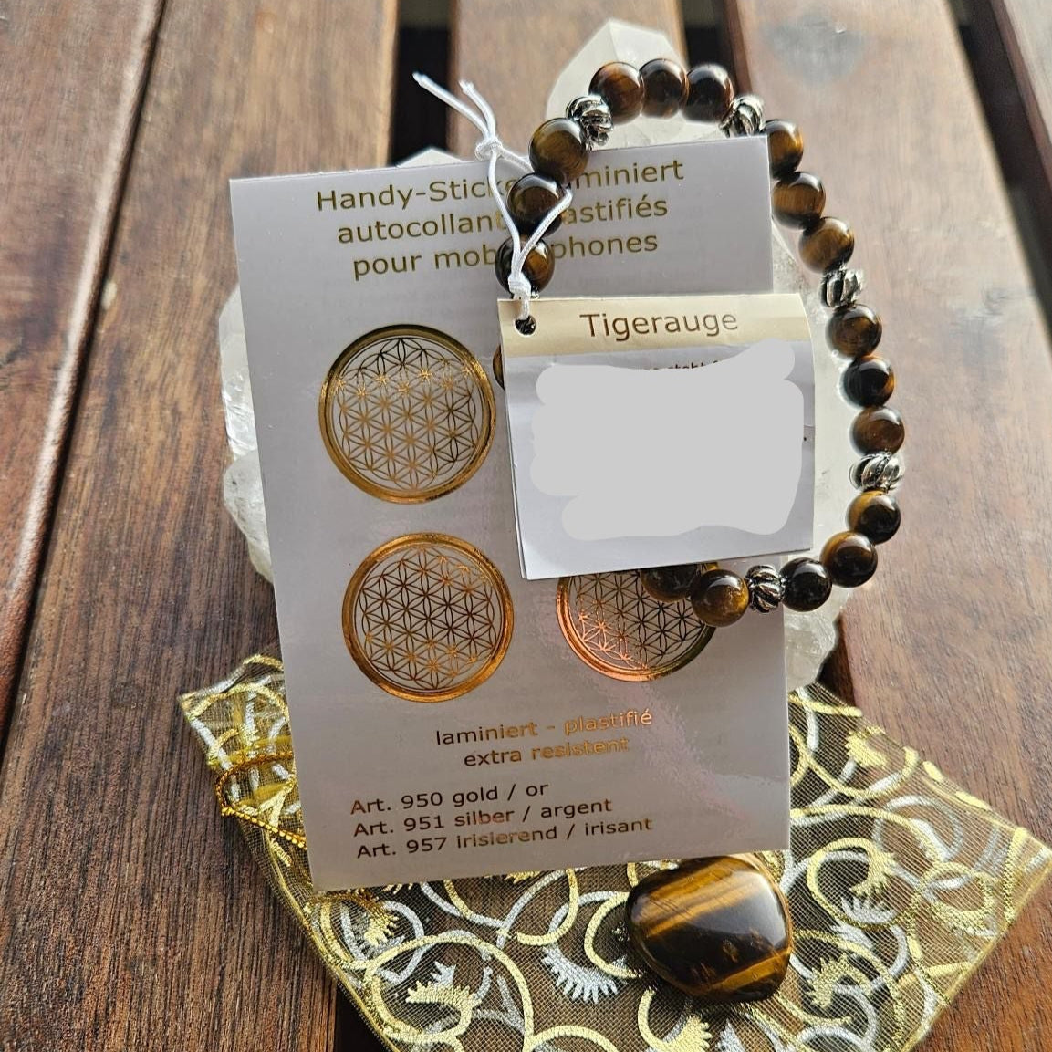 Tigerauge Geschenkset Armband Herzstein Blume des Lebens Schutz Stärke Spirit Place Winterthur Schweiz