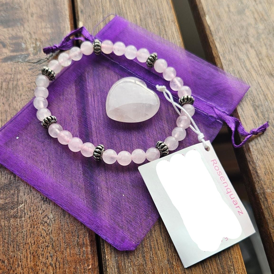 Rosenquarz Geschenkset Armband Herzstein Liebe Selbstliebe Spirit Place Winterthur Schweiz