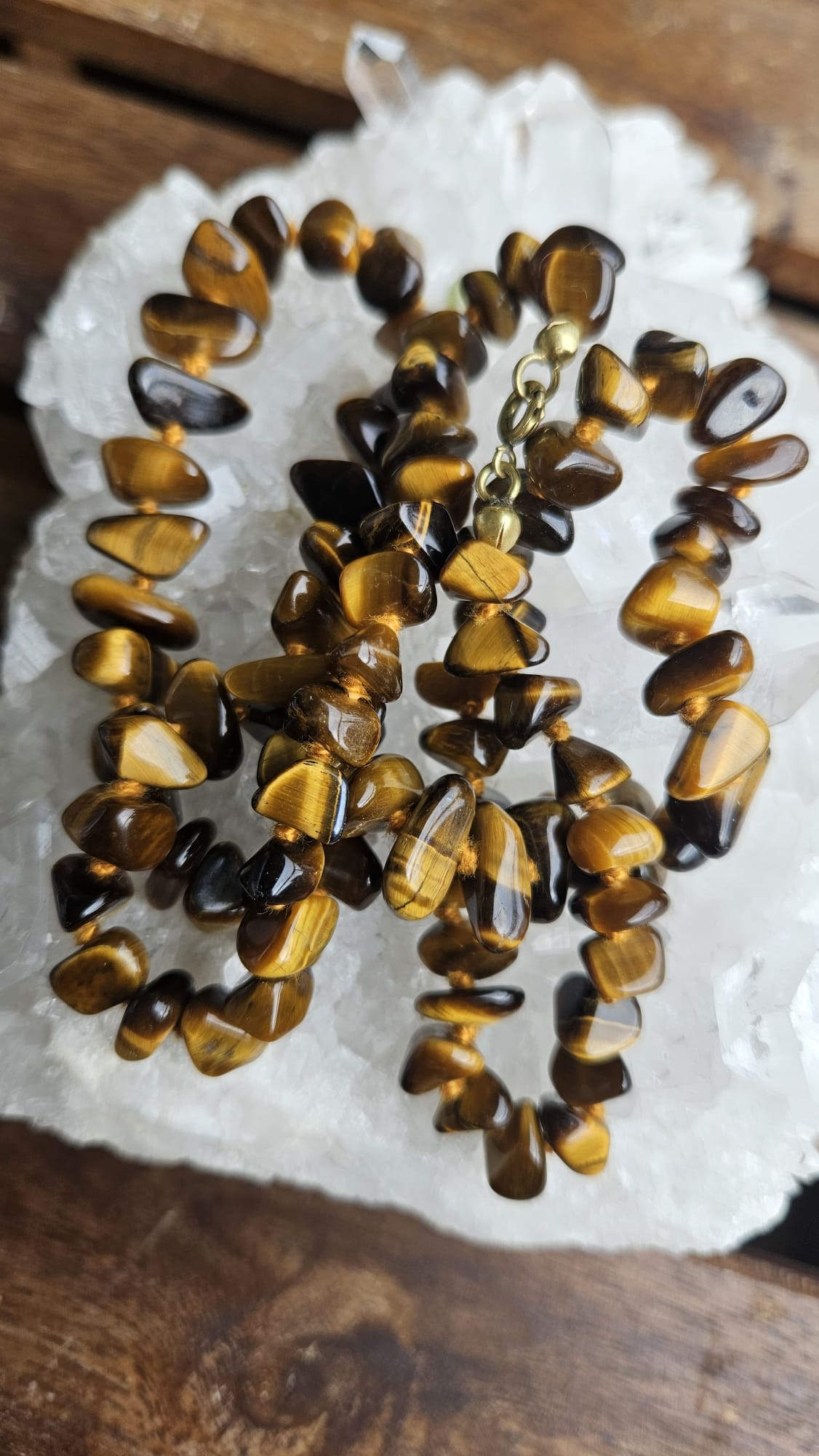 Tigerauge Kette - Mut und Schutz Unikat 34 cm