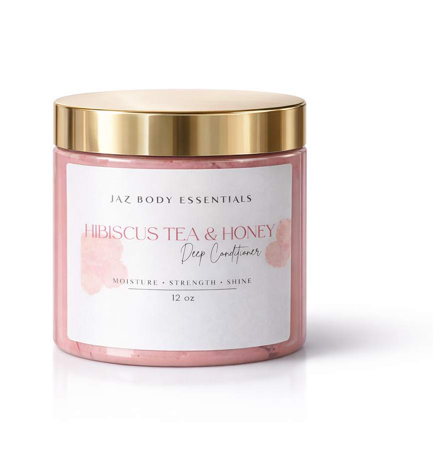 Jar of JAZ Body Essentials Hibiscus Tea & Honey Deep Conditioner on a white background