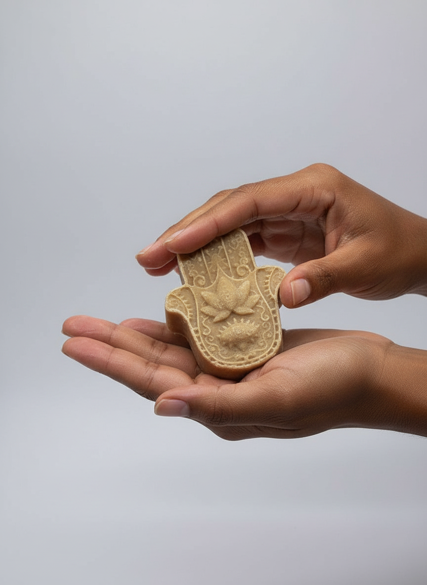 Savon au curcuma et au gingembre avec motif main de Fatma