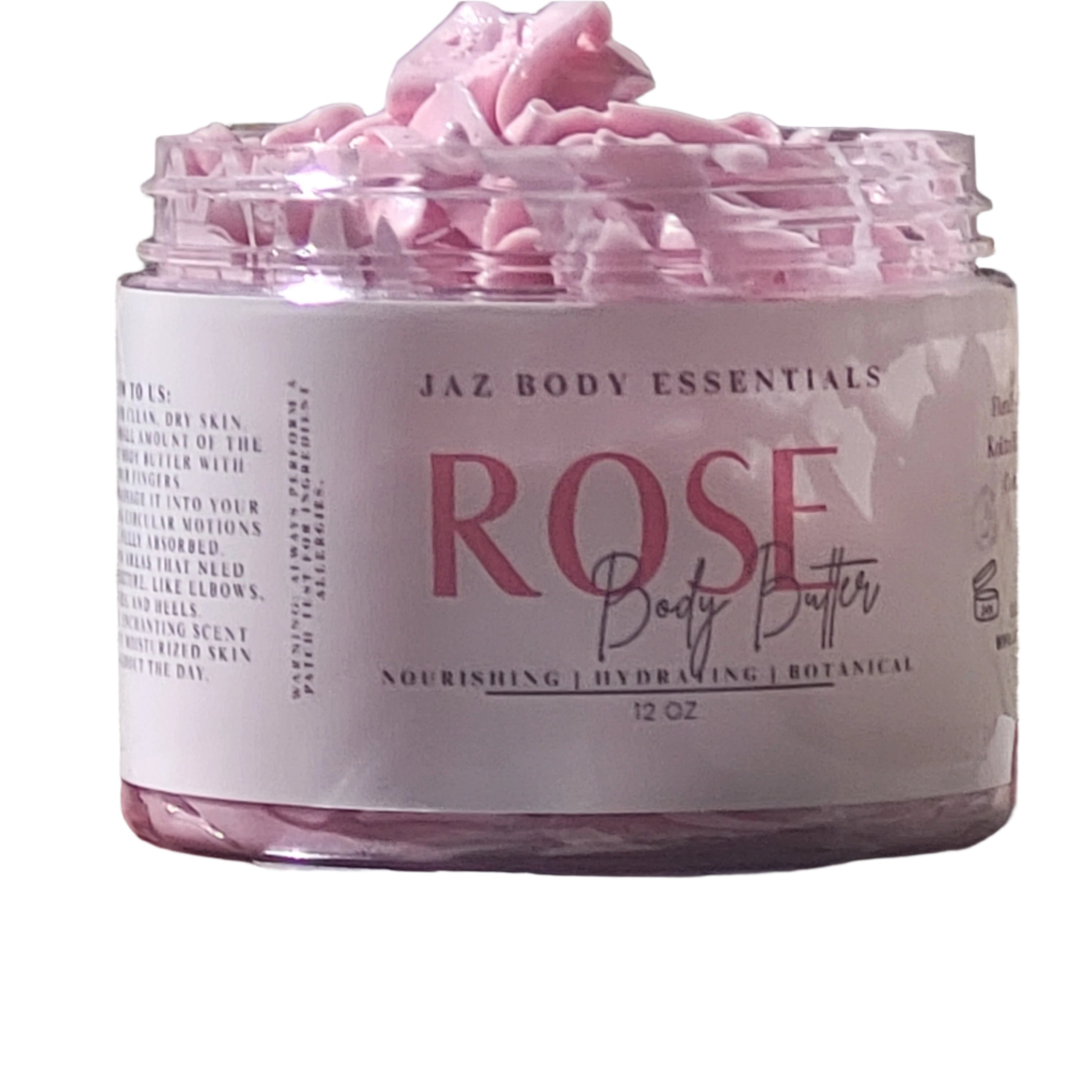 Beurre corporel végétalien infusé à la rose 12oz.