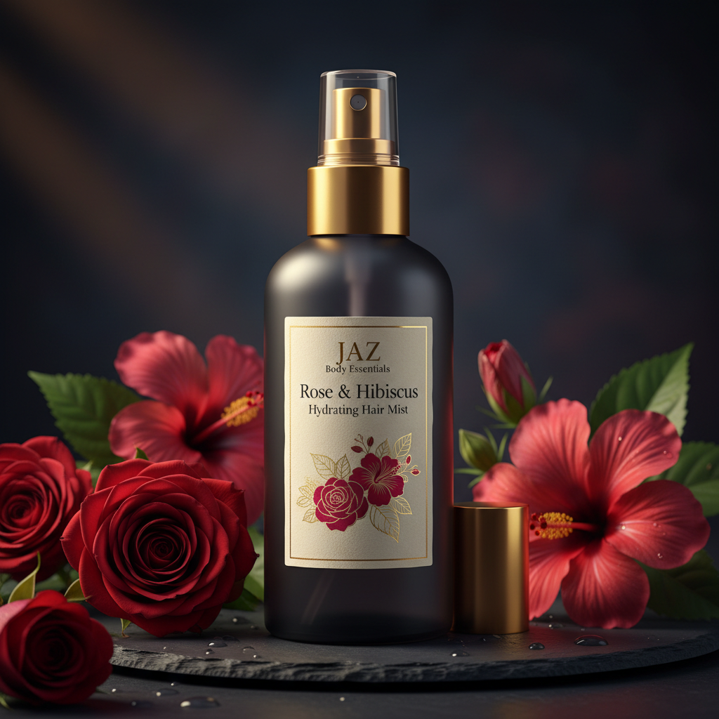 Rose & Hibiscus Hydrating Hair Mist with JAZ Body Essentials Label
